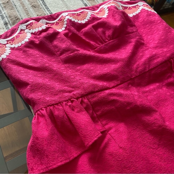 Lilly Pulitzer Azalea Pink Strapless Embroidered Peplum Maybell Dress 4 - Picture 5 of 16